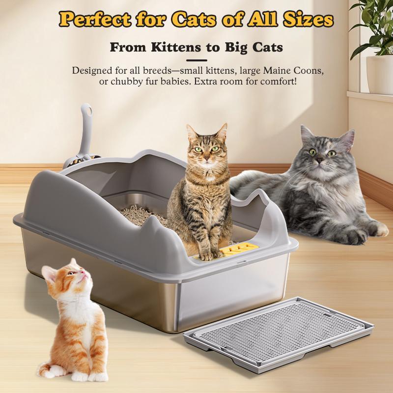 Automatic Cat Litter Box – Large Stainless Steel Litter Pan for Easy Cleaning