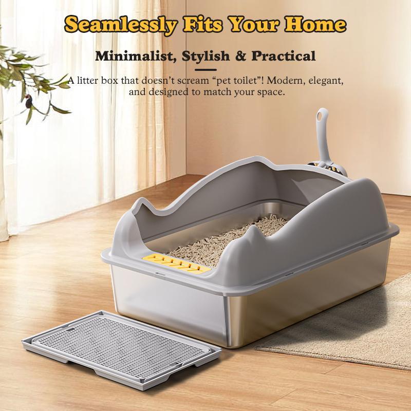 Automatic Cat Litter Box – Large Stainless Steel Litter Pan for Easy Cleaning