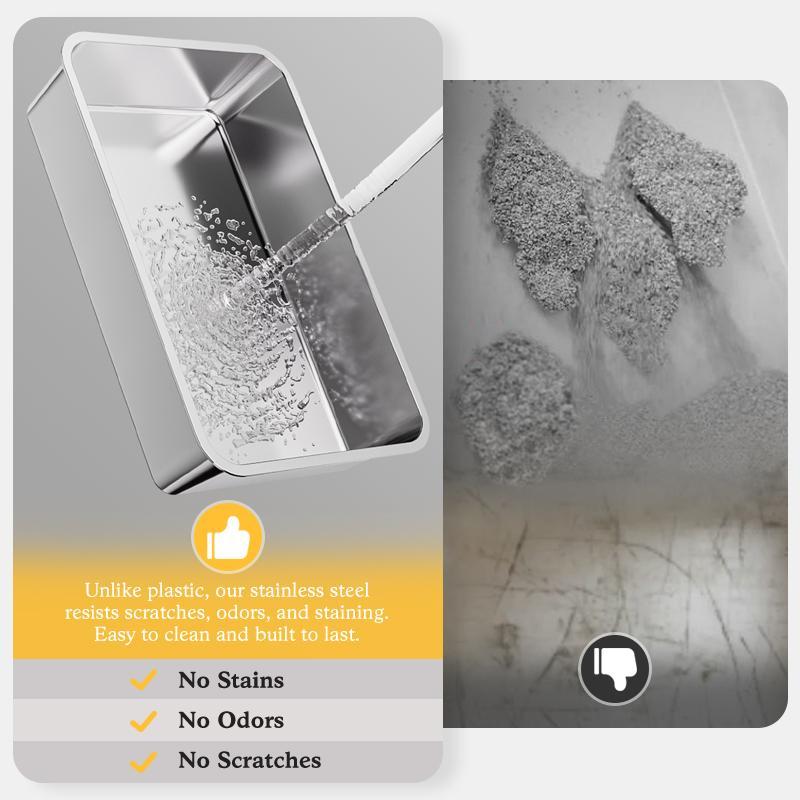 Automatic Cat Litter Box – Large Stainless Steel Litter Pan for Easy Cleaning