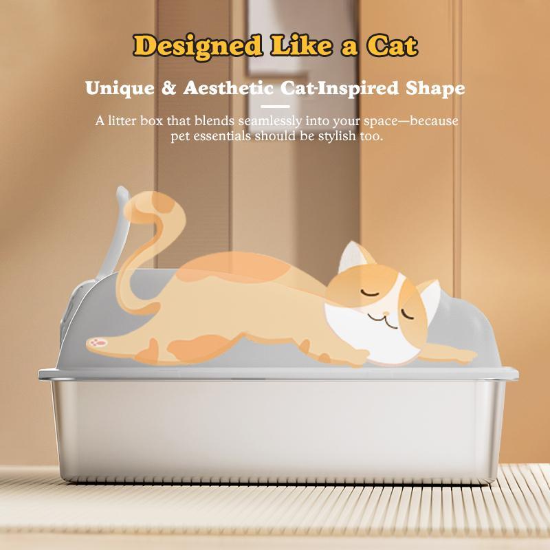 Automatic Cat Litter Box – Large Stainless Steel Litter Pan for Easy Cleaning