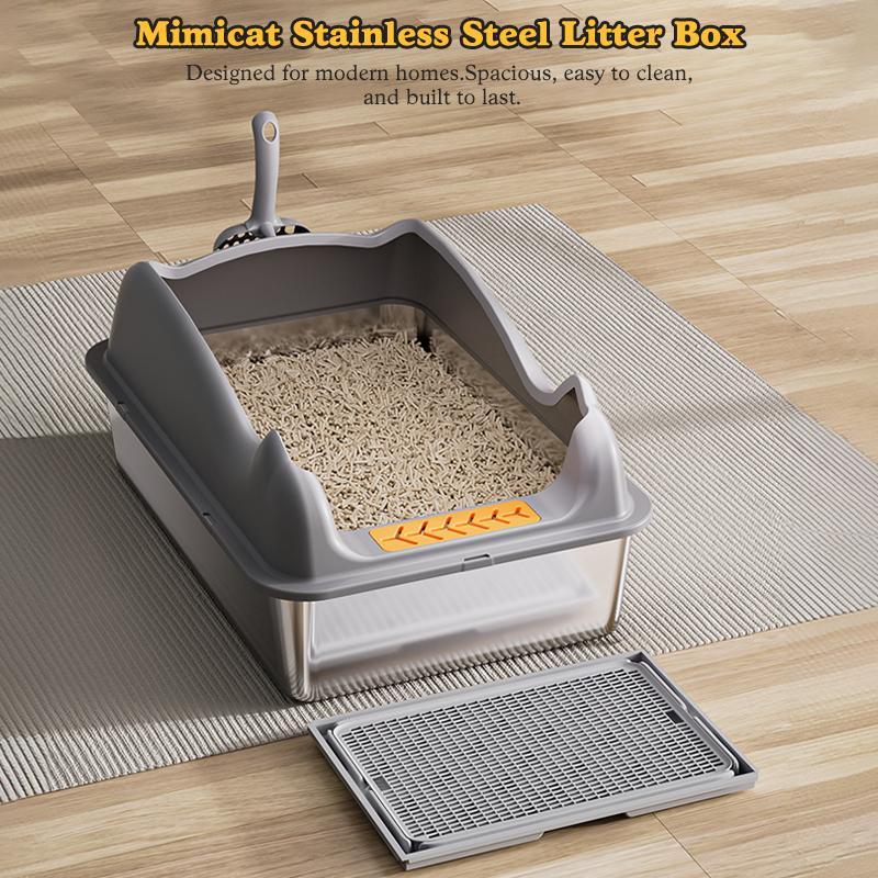 Automatic Cat Litter Box – Large Stainless Steel Litter Pan for Easy Cleaning